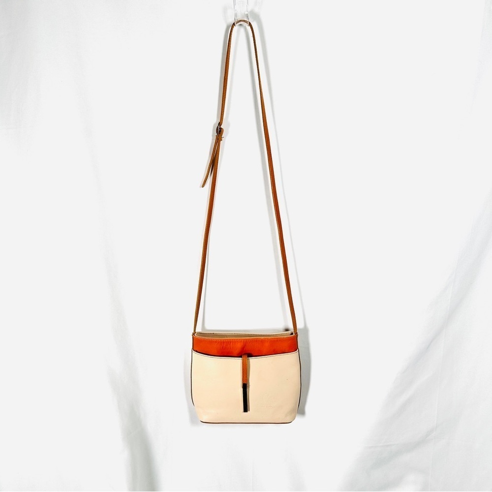 Vera Pelle Italian Leather Crossbody Cream Tan Two-Tone Minimalist Quiet Luxury - Picture 10 of 11